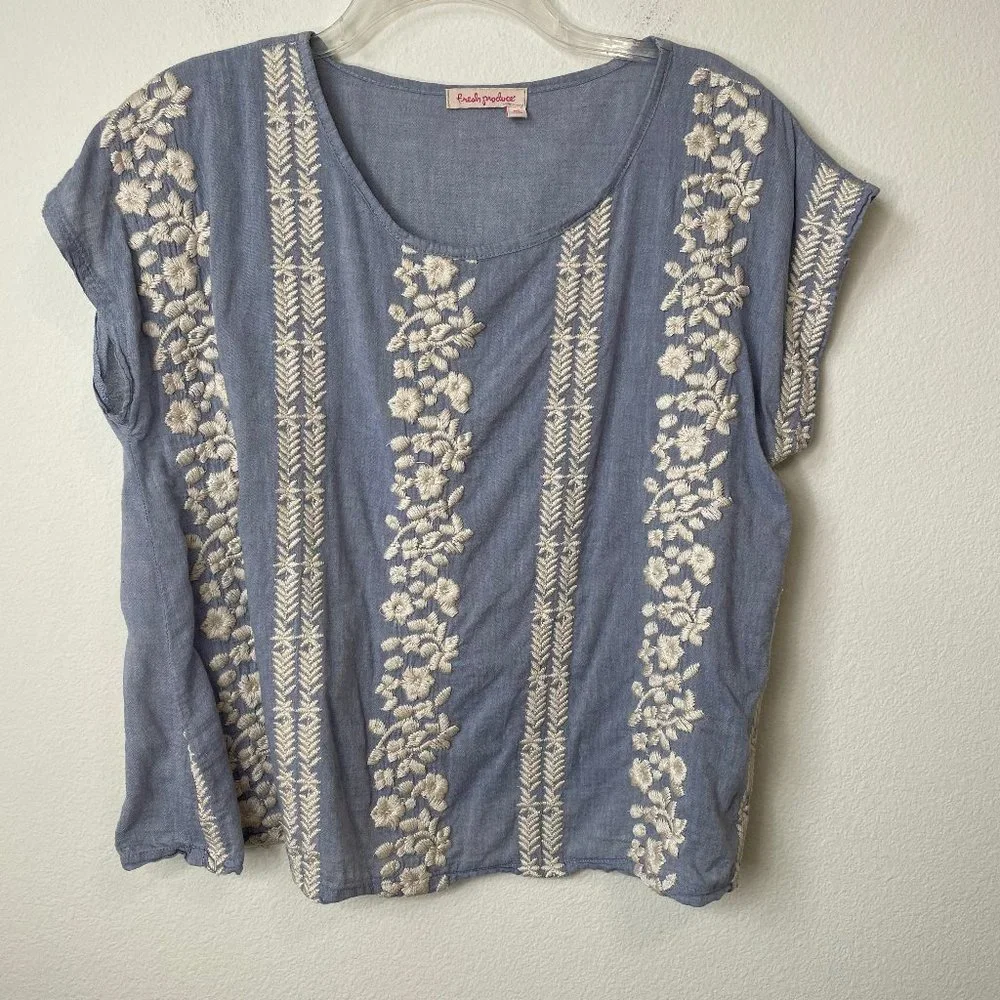 Fresh Produce Organic Cotton Floral Embroidered Top Made in USA - Picture 1 of 11